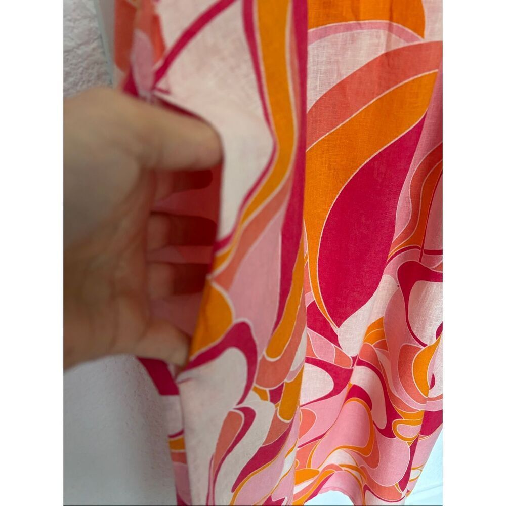 Rachel Zoe Linen Blend Maxi Dress Pink Orange Abstract Print Tassel Shell Size L - Picture 9 of 12